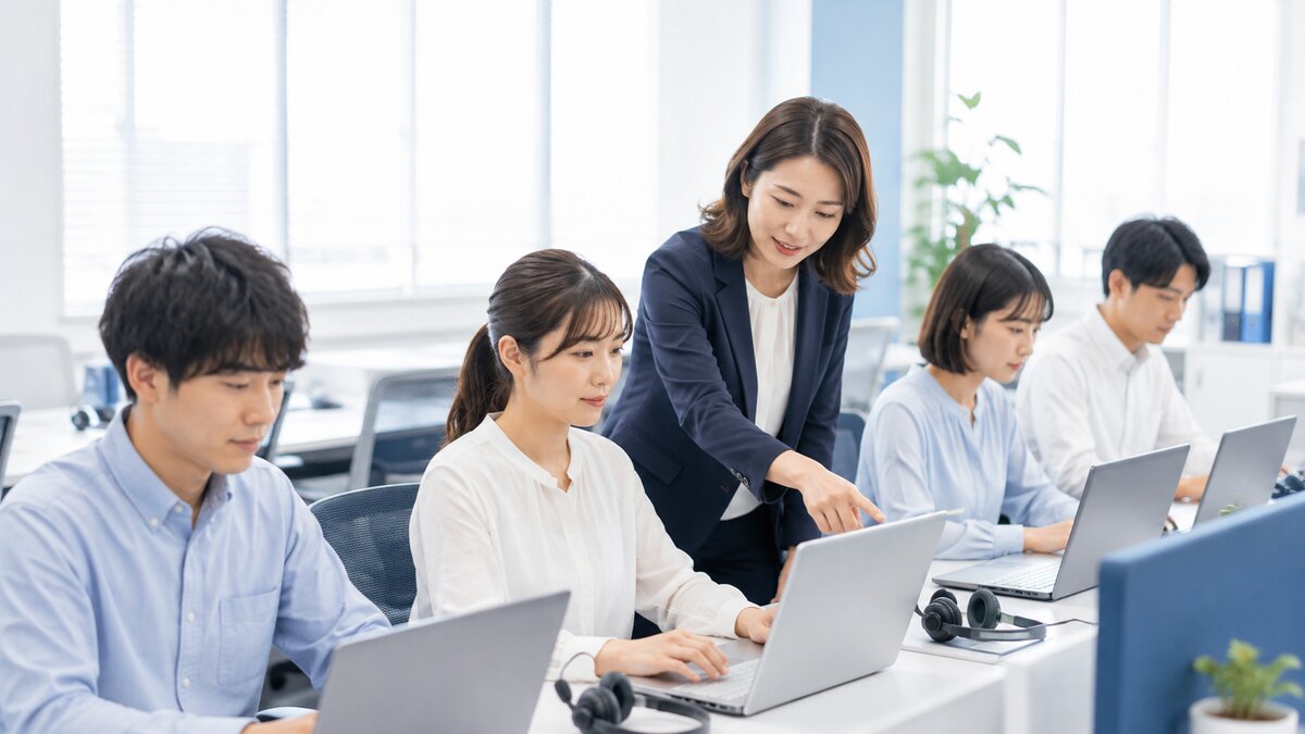 SVから業務研修を受ける複数のオペレーター
